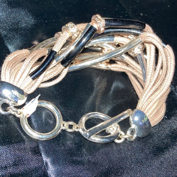 NEW!Multi layered brown,Silver and black Toggle bracelet! Crystal stations. - Picture 2 of 4